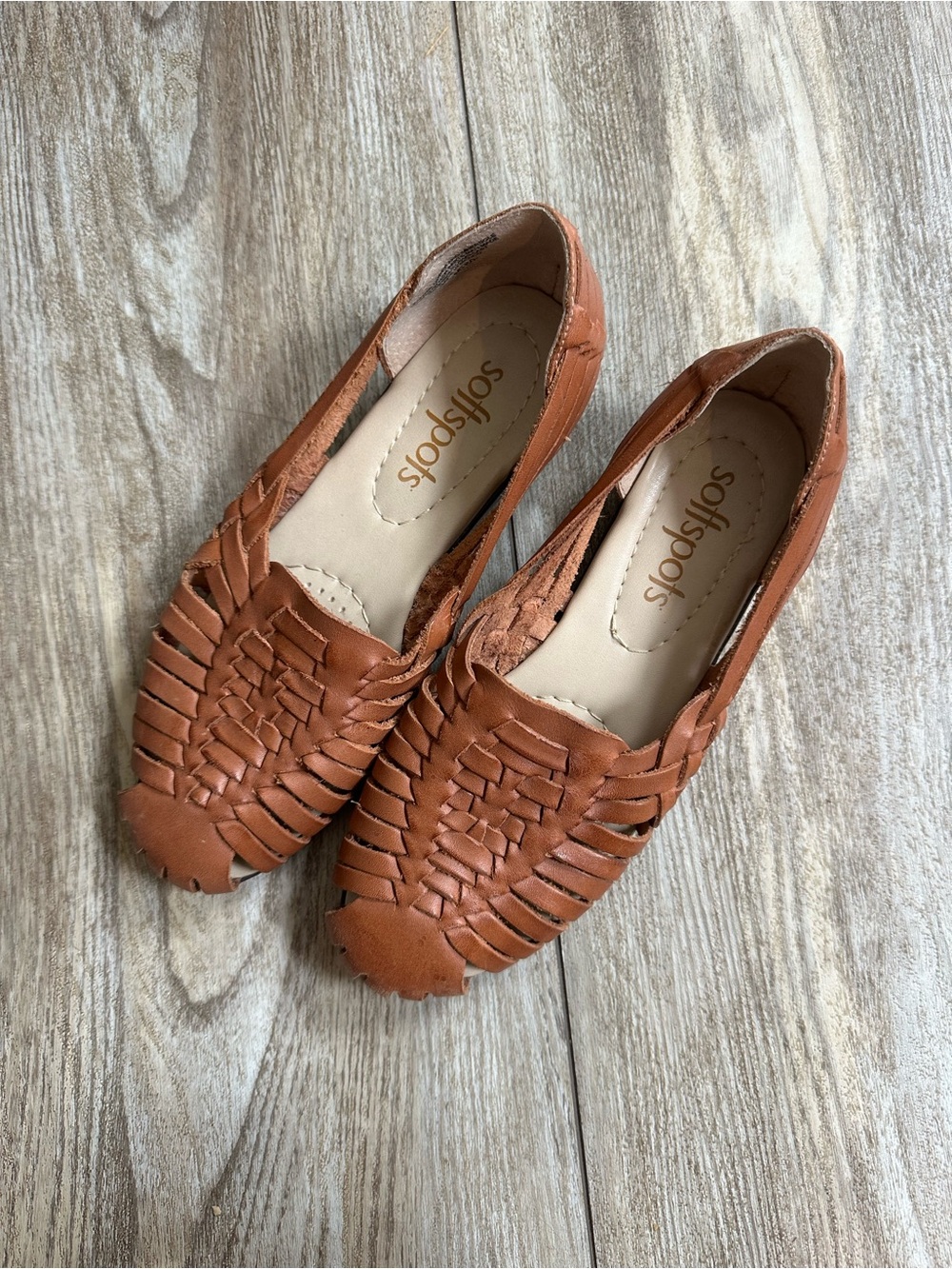 Softspots Women’s Tan Woven Leather Slip-On Flats